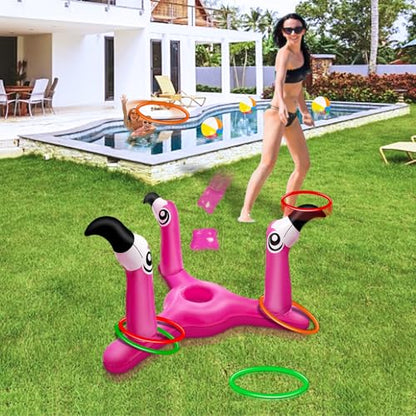 Bean Bag & Ring Toss ] Inflatable Flamingo Pool Toys Games Set 2 (9 Count)