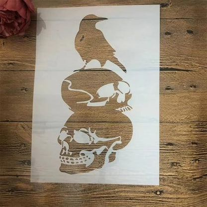 A4 Reusable Halloween Crow Skull Stencil for Painting