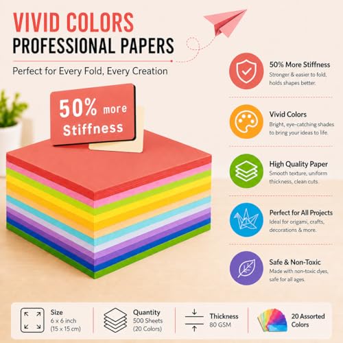 Origami Paper 1000 Sheets 6x6 Inch Colored Craft Paper Double Sided (1000 Count)