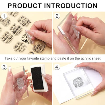 4 Sheet Bible Verse Words Clear Stamps Christian God Jesus Silicone Transparent Stamps Border Stamp Cards for DIY Craft Card Making Scrapbooking Embossing Album Decor (4 Count)