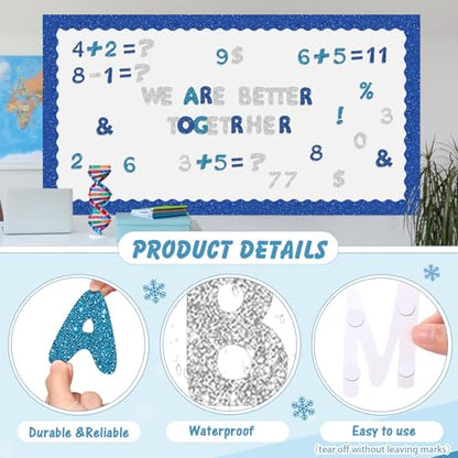 221 Pcs Blue Glitter Bulletin Board Letters for School Chalkboard (225 Count)