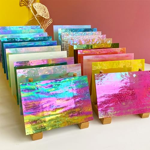 24 Sheets Iridescent Stained Glass Sheets Variety Pack (24 Count)