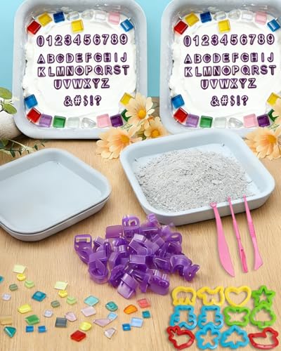 Stepping Stone Molds Kit 12PCS Square Concrete Molds Mosaic Tiles DIY Craft Kit for Kids Adults Garden Outdoor Cement Stone Mold Set with Letter Number Stamps Carving Tools No Concrete Mix