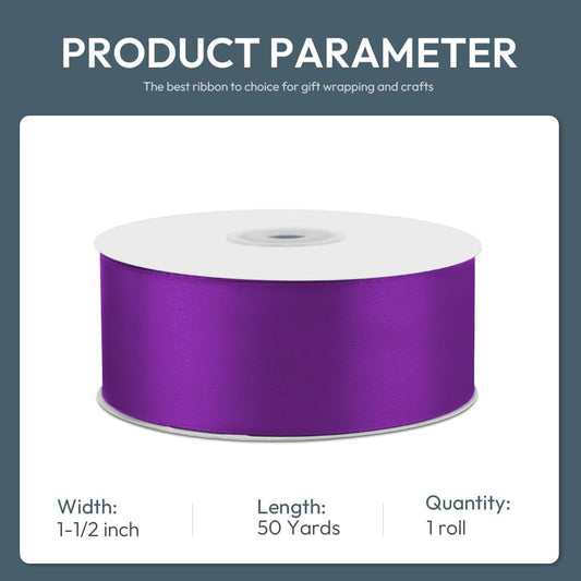 KMER LIFE 1-1/2" Wide x 50 Yards Purple Satin Ribbon - Perfect for Wedding Decor, Crafts, Gift Wrapping & Other Projects - Crafty Corner