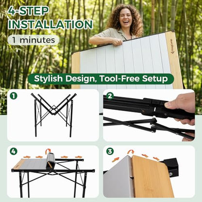 Camping Table Folding Portable Table Aluminum Roll Up Lightweight Foldable Large Camp Table for Indoor Outdoor Picnic Backyard