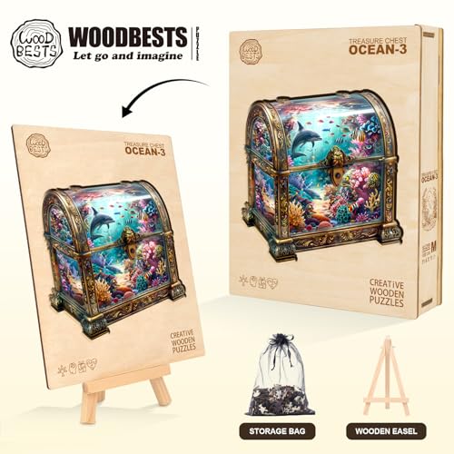 Wooden Puzzles Adults Treasure Chest Ocean Jigsaw 13.4*12.9in (260 Count)