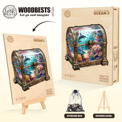 Wooden Puzzles Adults Treasure Chest Ocean Jigsaw 13.4*12.9in (260 Count)