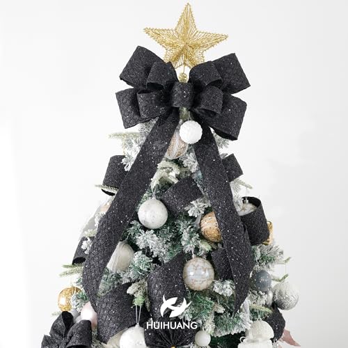 Black Glitter Diamond Wired Christmas Ribbon 4 inch x 10 Yards (30 Foot)