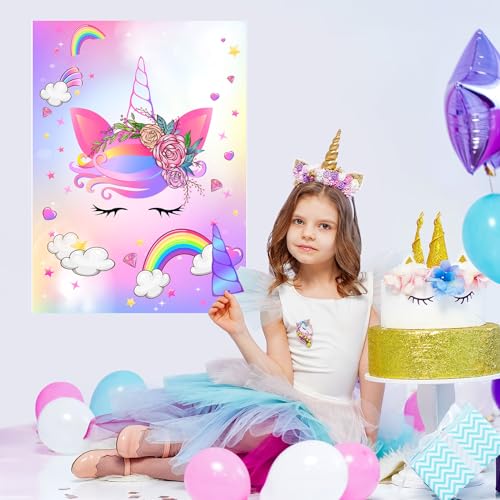 Pin The Horn on The Unicorn Game for Kids Birthday Party
