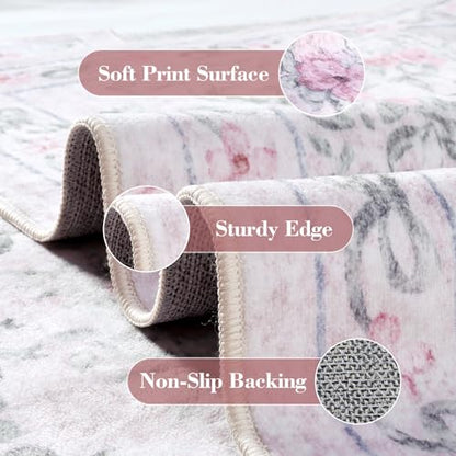 Bow Print Washable 4ft Round Rug (12.54 Sq Ft)