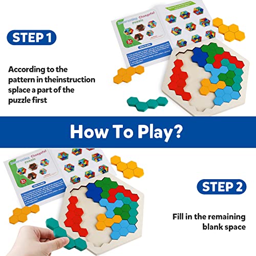 Wooden Hexagon Blocks Puzzle (14 Count)