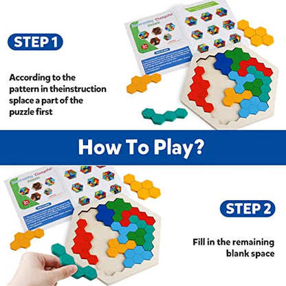 Wooden Hexagon Blocks Puzzle (14 Count)