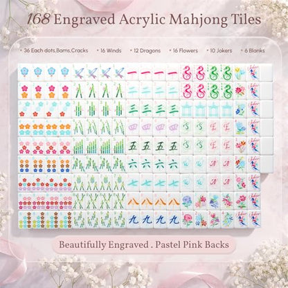 American Mahjong Set 168 Blossom Acrylic Numbered Tiles (172 Count)