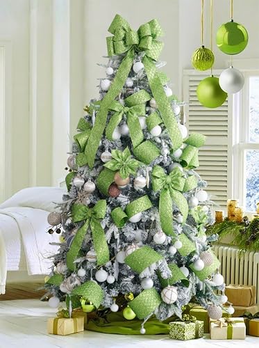 Lime Green Glitter Wired Christmas Ribbon 2.5 inch x 10 Yards (30 Foot)
