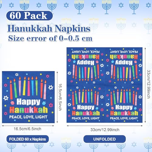 60 Pcs Happy Hanukkah Cocktail Paper Napkins 6.5 x 6.5 Inches (60 Count)