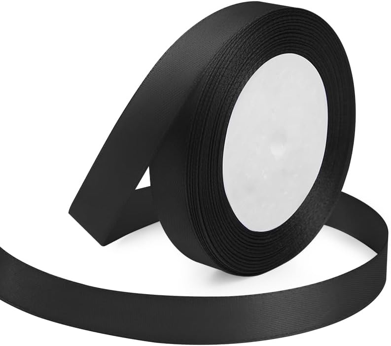 Black Ribbon 5/8 Inches x 25 Yards, Black Satin Fabric Silk Ribbon for Gift Wrapping, Bows Making, Floral Bouquets, Wreaths, DIY Handicrafts, Sewing Projects, Baby Shower and Wedding Party - Crafty Corner