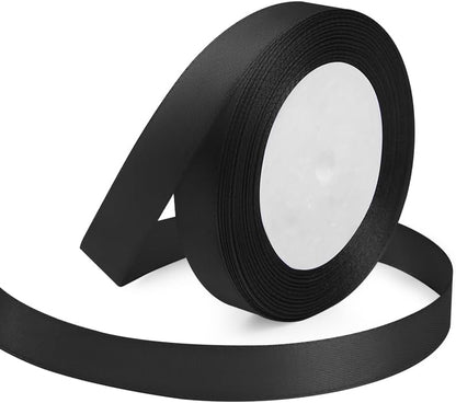 Black Ribbon 5/8 Inches x 25 Yards, Black Satin Fabric Silk Ribbon for Gift Wrapping, Bows Making, Floral Bouquets, Wreaths, DIY Handicrafts, Sewing Projects, Baby Shower and Wedding Party - Crafty Corner