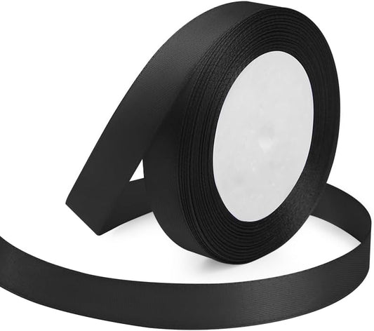 Black Ribbon 5/8 Inches x 25 Yards, Black Satin Fabric Silk Ribbon for Gift Wrapping, Bows Making, Floral Bouquets, Wreaths, DIY Handicrafts, Sewing Projects, Baby Shower and Wedding Party - Crafty Corner