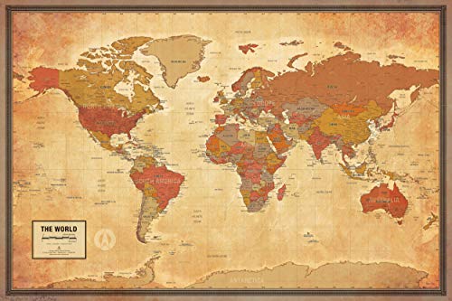 Laminated World Pioneer Map Poster