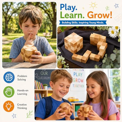 4 Pack Wooden Puzzle Brain Teasers Toy for Kids 3D Puzzles for Teens (4 Count)