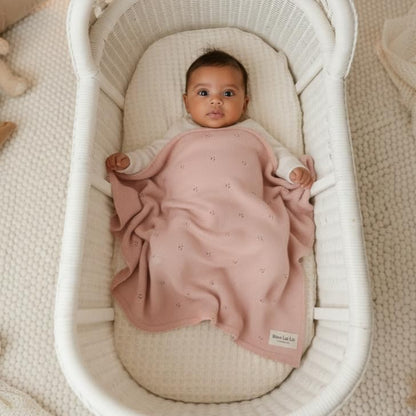 100% Luxury Organic Cotton Pointelle Knit Baby Quilt Blanket for Girls