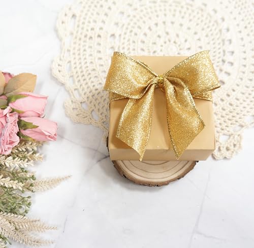 Glitter Wired Ribbon 1.5" x 10 Yards Yellow Gold for Christmas Home Decor Bow Gift Wrapping DIY Crafts Wreath (30 Foot)