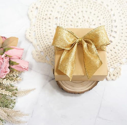 Glitter Wired Ribbon 1.5" x 10 Yards Yellow Gold for Christmas Home Decor Bow Gift Wrapping DIY Crafts Wreath (30 Foot)