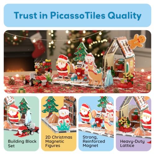 Magnetic Tiles Building Brick Block Advent Calendar Christmas Theme Set Gingerbread House Holiday Toy Piece Surprise Countdown Magnet Tile STEM Learning Educational Gift for Kids PTA50