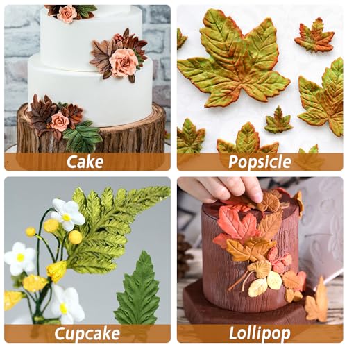 3pcs Leaf Fondant Mold Rose Leaves 3D Leaf Silicone Mold for Chocolate Candy Maple Leaf Sugar Craft Cake Decoration (3 Count)