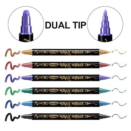 12Colors Metallic Paint Markers Bold and Fine Dual (12 Count)