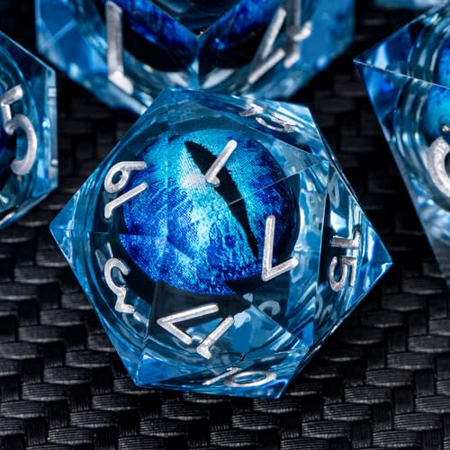 DND Resin Dice Dragon Eye Dice Liquid Core Blue Sharp Edged Dice Set with Gift Box