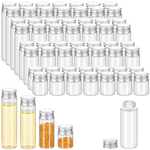 100 Pcs Small Clear Vials Spice Mini Jars with Lids Mini Glass Bottles with Screw Aluminum Metal Caps Tiny Jars Sample Containers for Powder Cream Cosmetic Jewelry Wedding (100 Count)