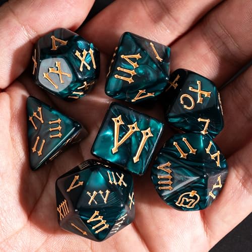 7 Die DND Dice Set Polyhedral Dice Set with a Leather Dice Bag (7 Count)