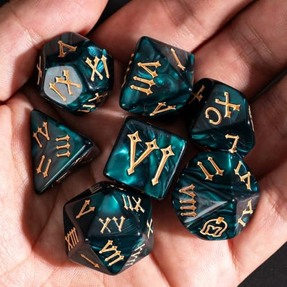 7 Die DND Dice Set Polyhedral Dice Set with a Leather Dice Bag (7 Count)