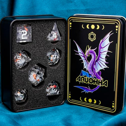 DND Dice Set Liquid Core Koi Fish Sharp Edged Dragons Dice Compatible with D&D Role Playing Game