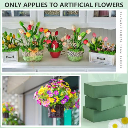 8 Pcs Green Reusable Floral Foam Blocks Water Weather Resistant Dry Floral Foam for Artificial Flower Arrangements Outdoor Hanging Florist Plant Bases for DIY Wedding
