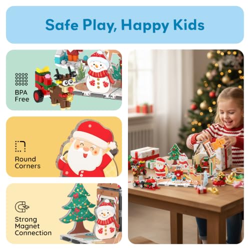 Magnetic Tiles Building Brick Block Advent Calendar Christmas Theme Set Gingerbread House Holiday Toy Piece Surprise Countdown Magnet Tile STEM Learning Educational Gift for Kids PTA50