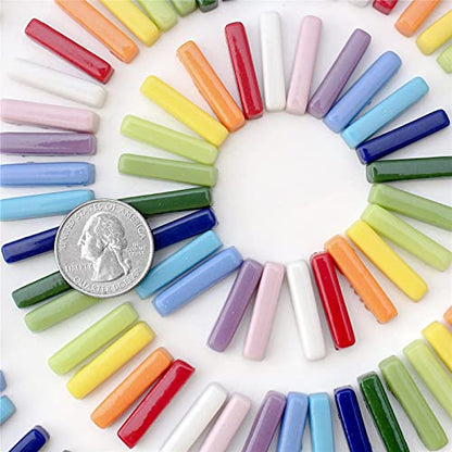 228g Assorted Colors Strips Glass Mosaic Tiles for Crafts Bulk (150 Count)