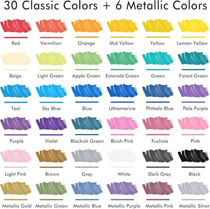 36 Colors Dual Tip Acrylic Paint Markers (36 Count)