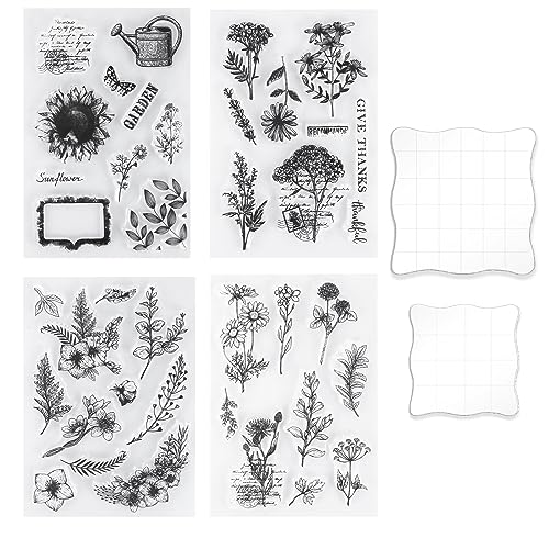 4 Pcs Clear Stamps with 2 Blocks