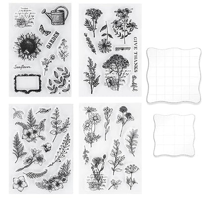 4 Pcs Clear Stamps with 2 Blocks
