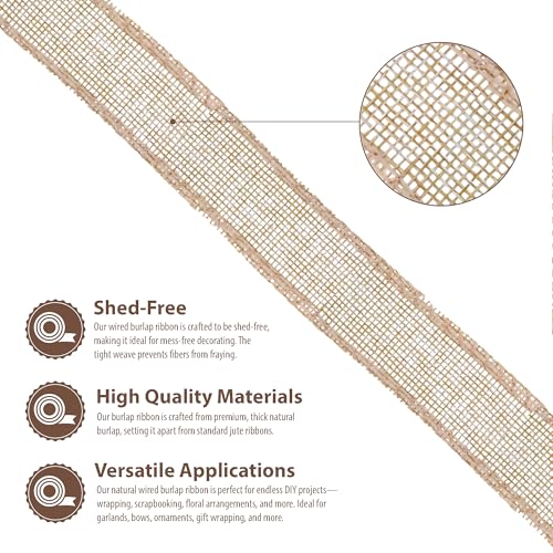 1 Inch Wide Natural Wired Burlap Ribbon for Crafts (30 Foot)