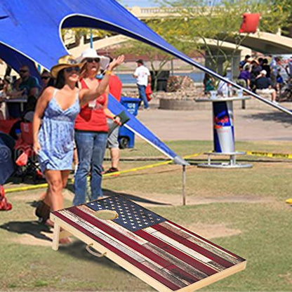 Solid Wood Cornhole Set Vintage American Flag Cornhole Outdoor Game