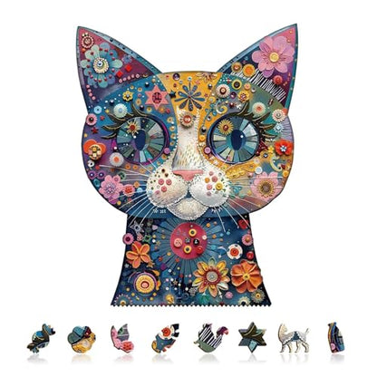 Colorful Flower Cat Puzzles Adults Gifts for Women Men Wooden 200 Pieces 13.4 x 10.5in