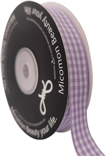 Purple Gingham Plaid Checked Ribbon 25 Yards Each Roll 100% Polyester (5/8",Purple) - Crafty Corner