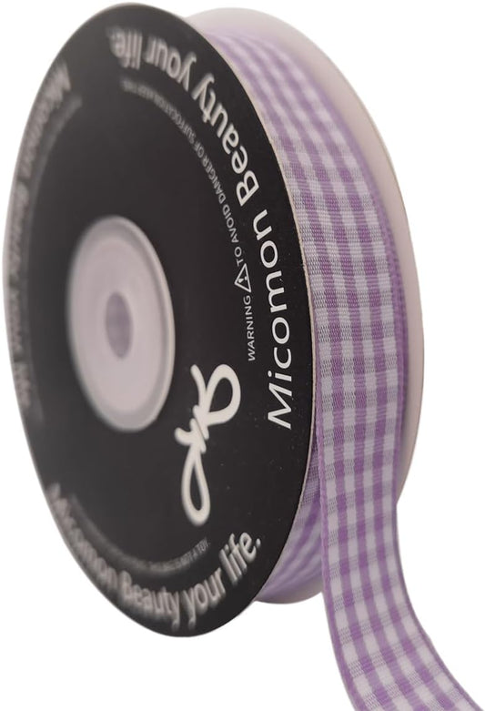 Purple Gingham Plaid Checked Ribbon 25 Yards Each Roll 100% Polyester (5/8",Purple) - Crafty Corner