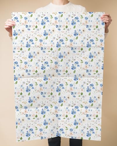 Bue Floral Wrapping Paper and Ribbon Set with Tags