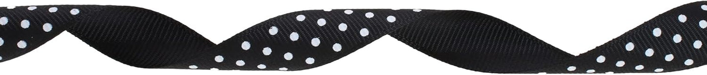 Polka Dot Grosgrain Ribbon 25 Yard Each Roll 100% Polyester (5/8", Black) - Crafty Corner