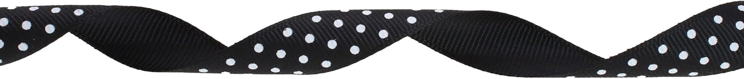 Polka Dot Grosgrain Ribbon 25 Yard Each Roll 100% Polyester (5/8", Black) - Crafty Corner