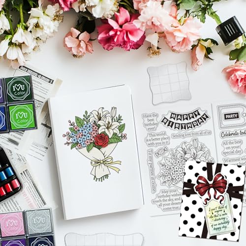 6 Pcs Clear Stamps for Birthday Card Making Supplies 20 Ink Pad